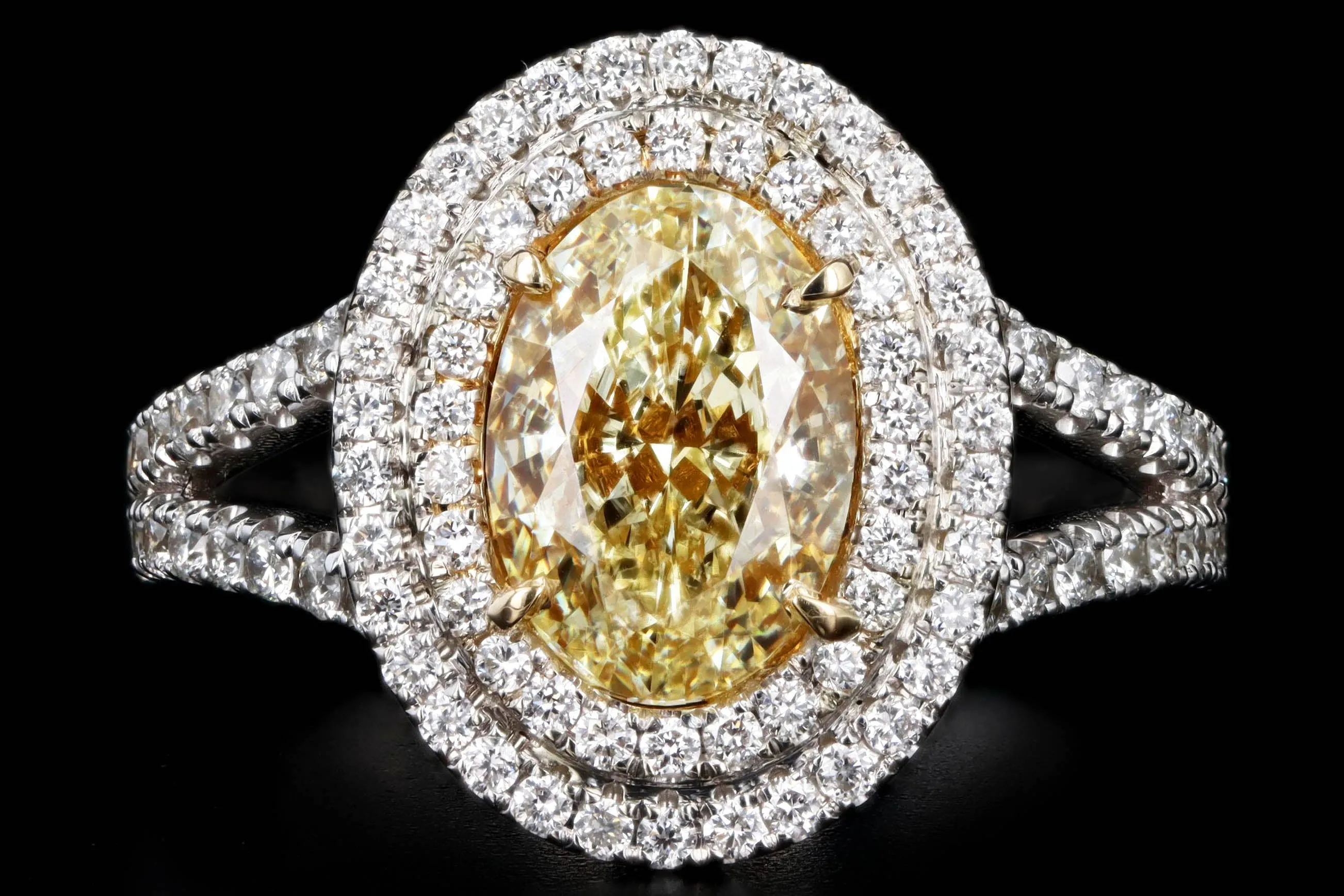 18K Gold 2 Carat Yellow Oval Diamond Halo Engagement Ring