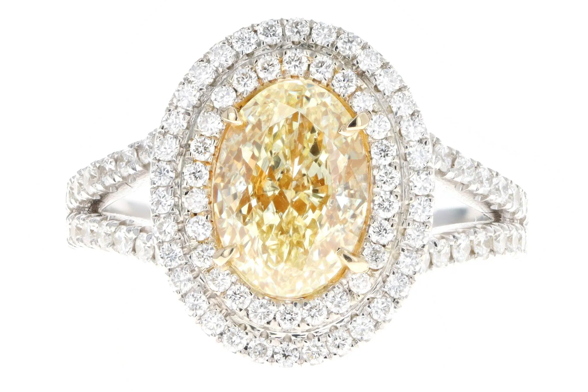 18K Gold 2 Carat Yellow Oval Diamond Halo Engagement Ring