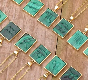 18K Gold Malachite Zodiac Necklaces