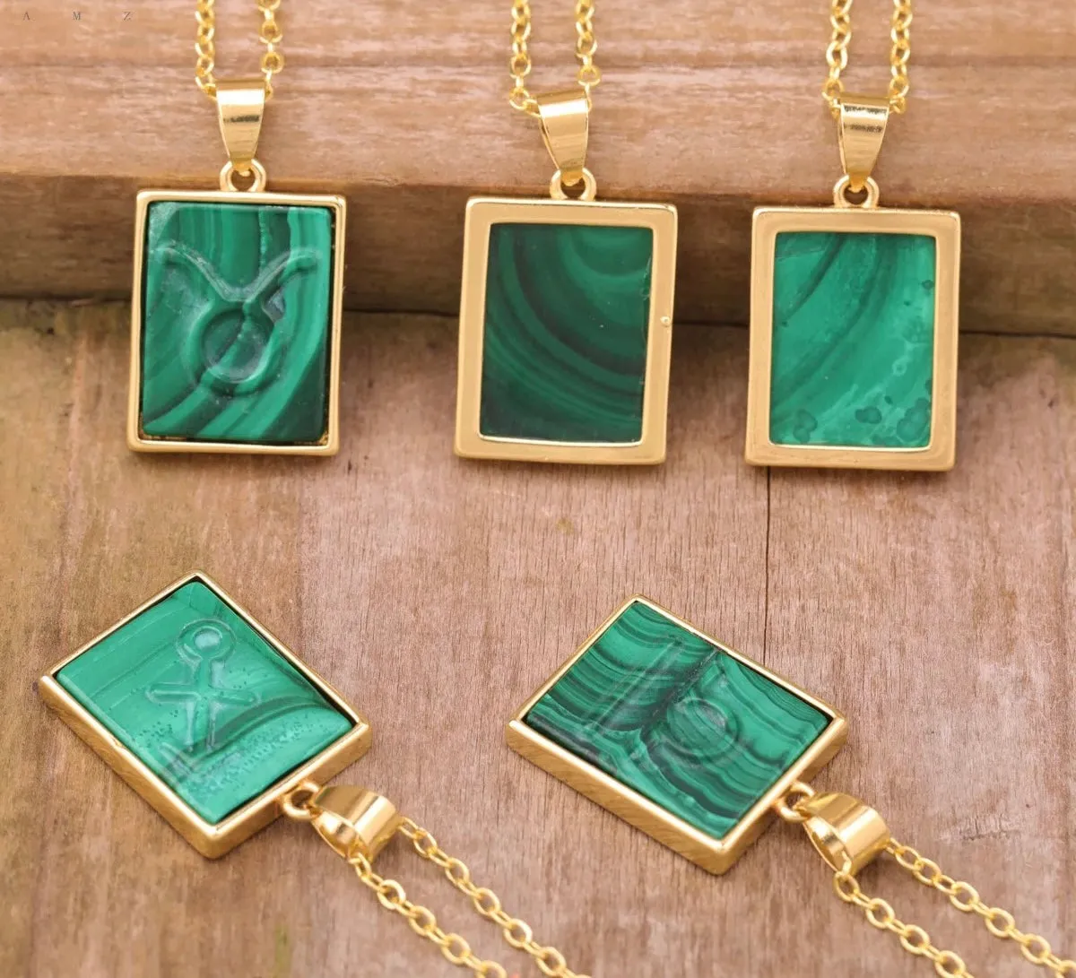 18K Gold Malachite Zodiac Necklaces