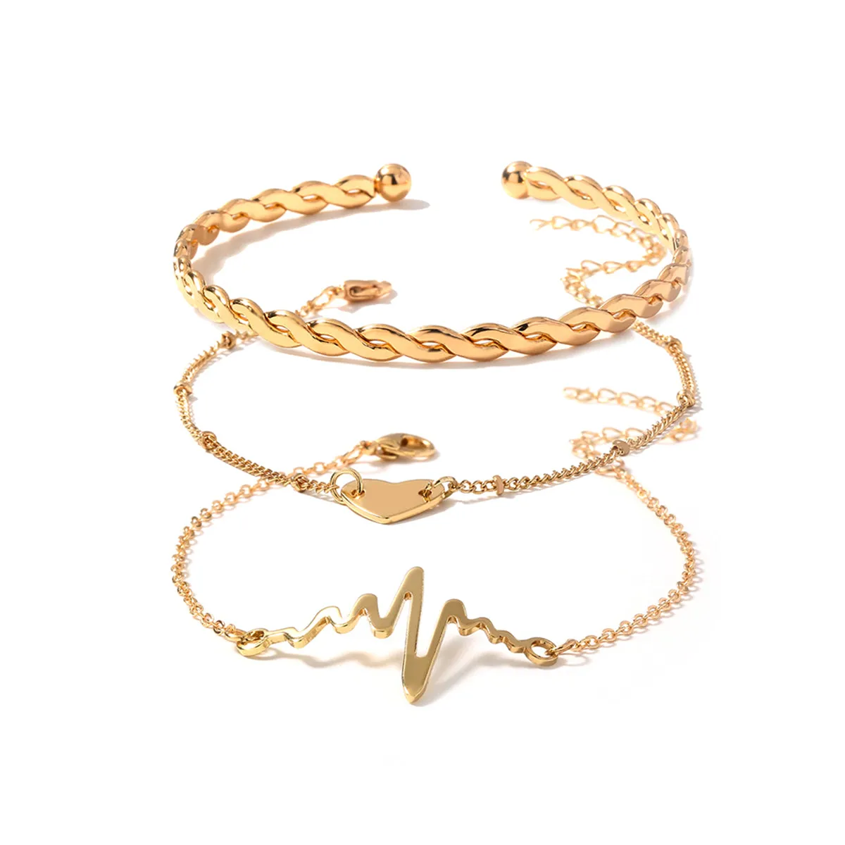 18K Gold-Plated Heartbeat Bracelet & Cuff Set