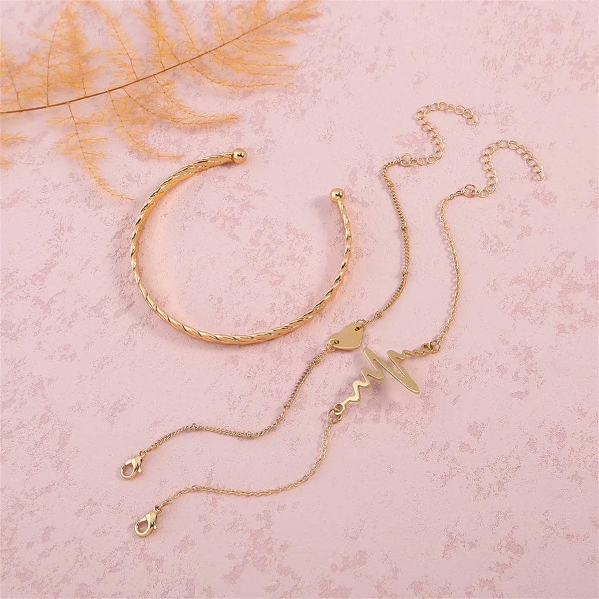 18K Gold-Plated Heartbeat Bracelet & Cuff Set