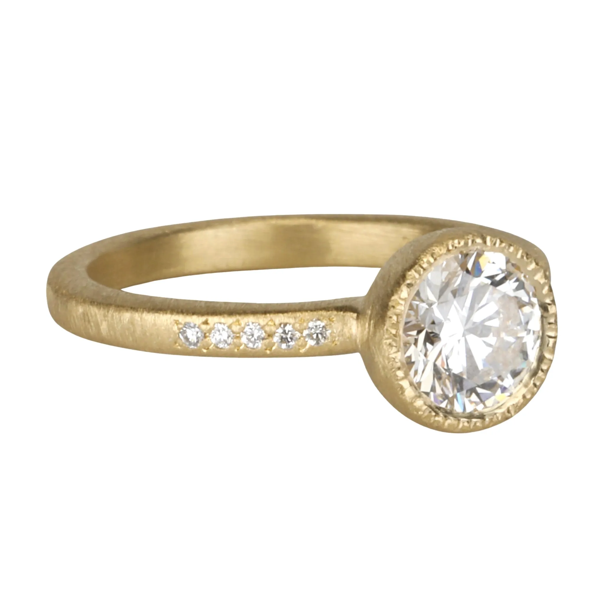 18K Gold "Tea-Cup" Bezel-Set Ring Mount with Pave Diamonds