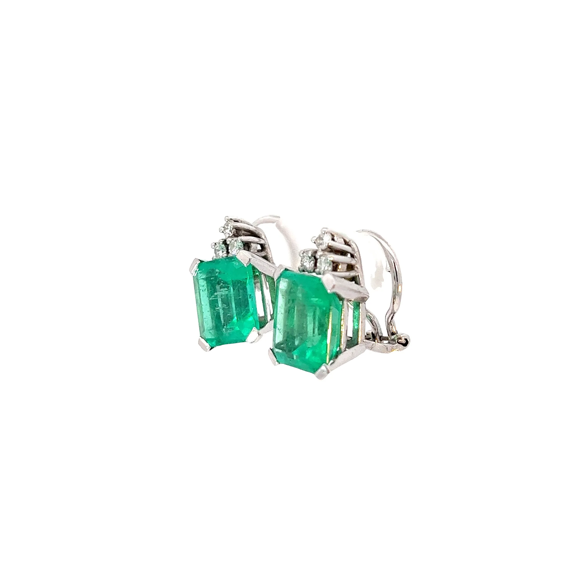 18k White Gold 10.00ct Colombian Radiant Emerald and .35ct VS2 Round Diamond Stud Earrings Certified By GIA #2225318794