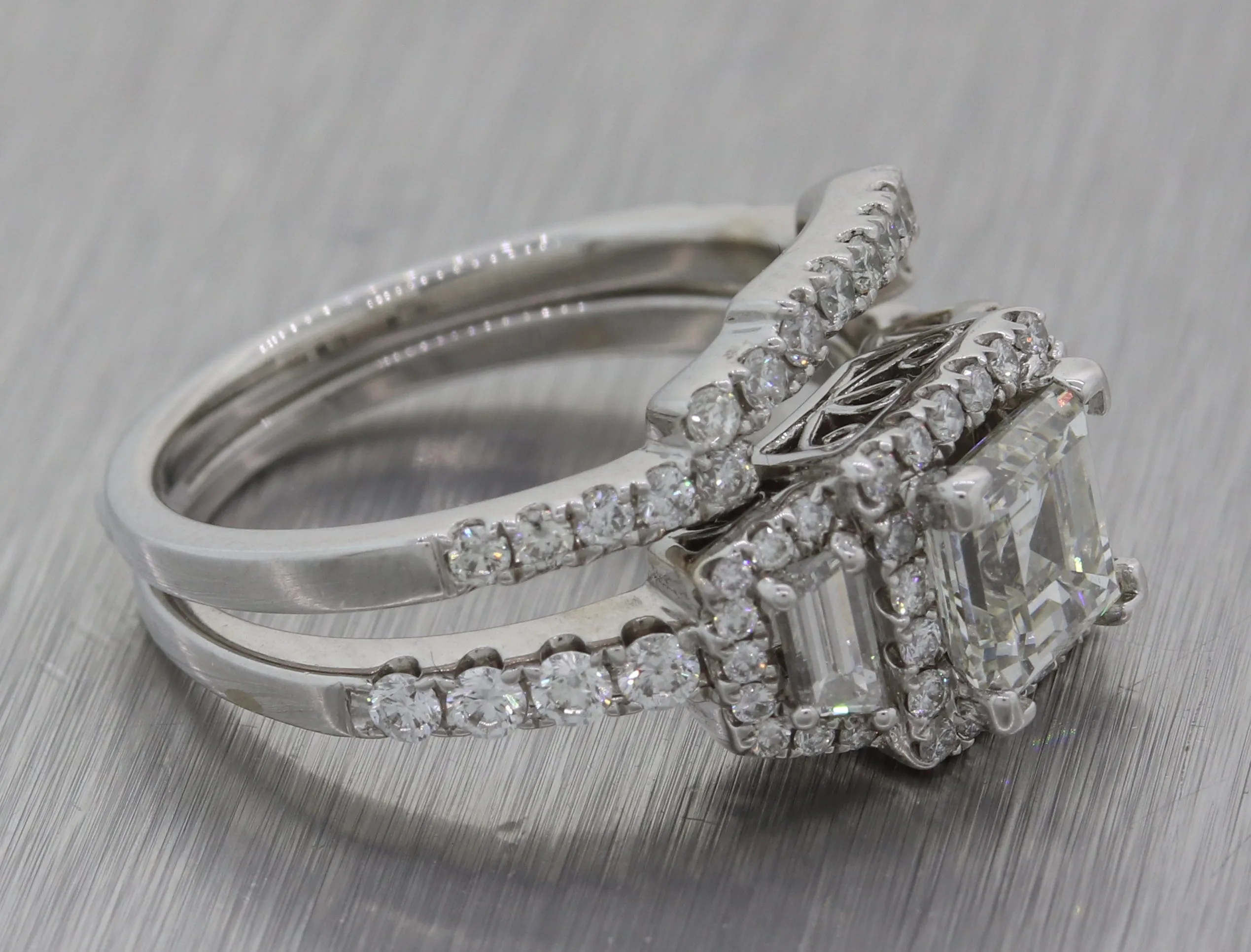 18k White Gold 1.95ctw Diamond Asscher Diamond Wedding Ring Set EGL M8 $13400