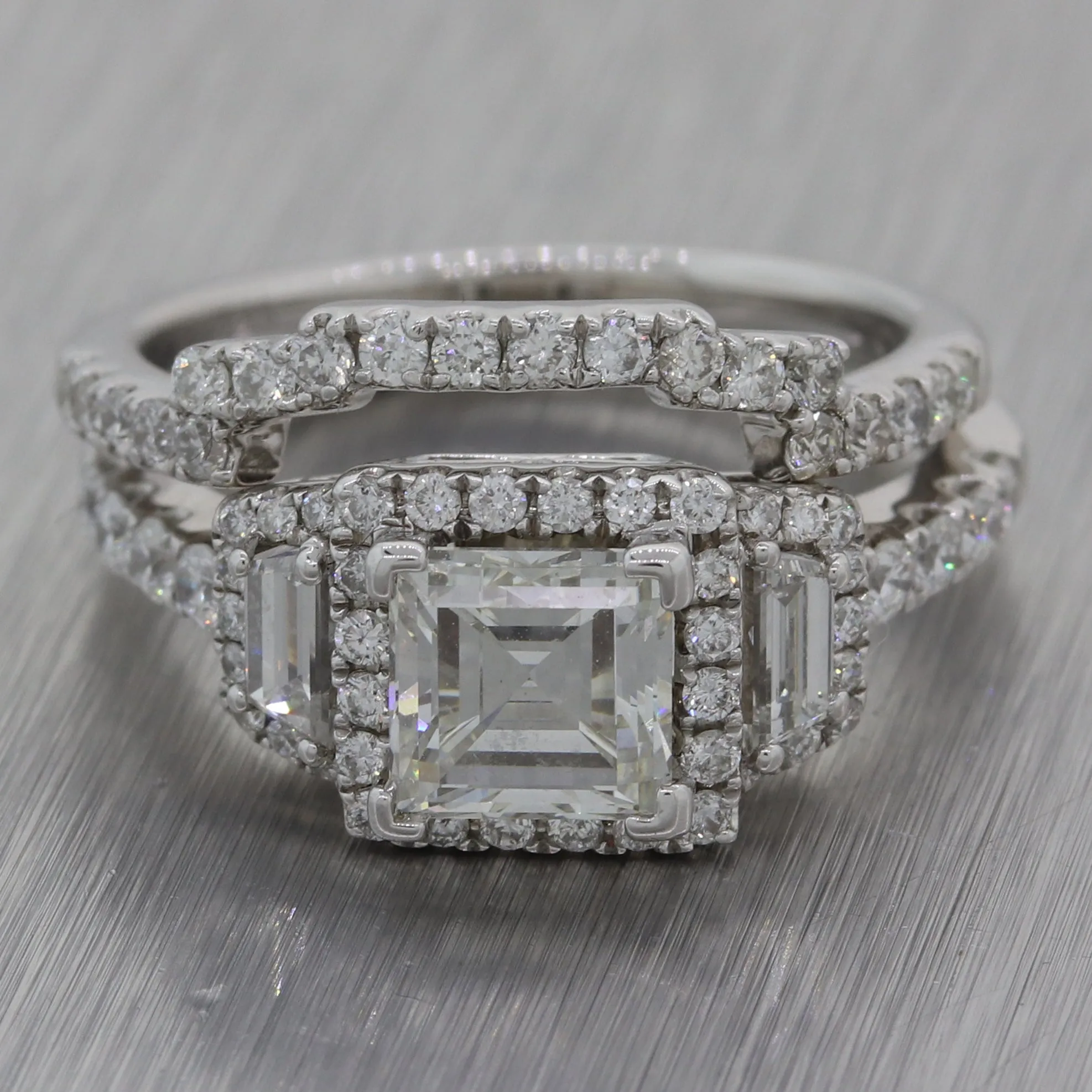 18k White Gold 1.95ctw Diamond Asscher Diamond Wedding Ring Set EGL M8 $13400