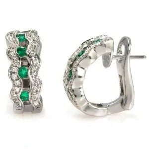 18k White Gold Emerald Diamond Huggie Earrings