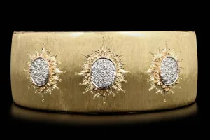 18K Yellow Gold 0.50 Carat Total Weight Diamond Pave Florentine Finish Cuff Bracelet