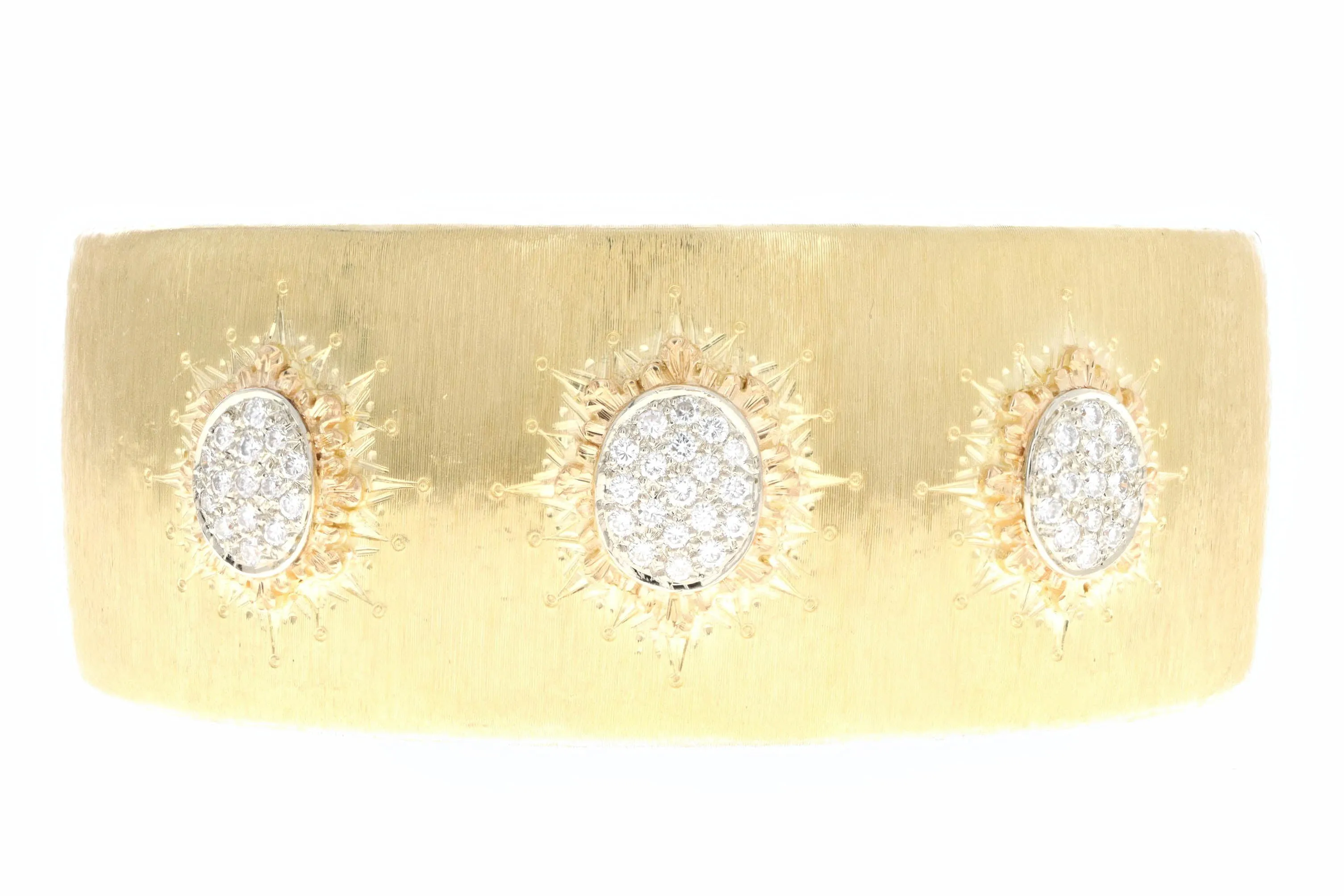 18K Yellow Gold 0.50 Carat Total Weight Diamond Pave Florentine Finish Cuff Bracelet
