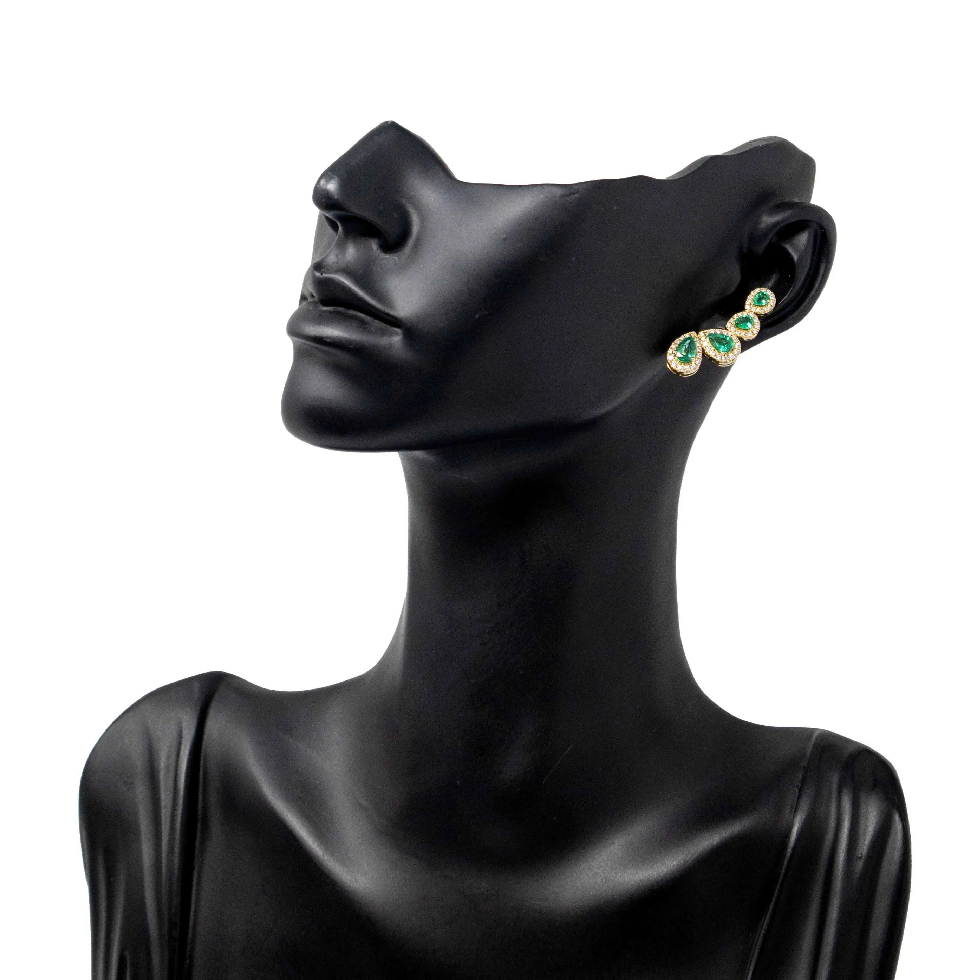18K Yellow Gold Diamond Emerald Ear Climber Estate Earrings