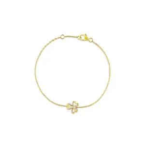 18k Yellow Gold Diamond Three Leaf Flower Chain Bracelet
