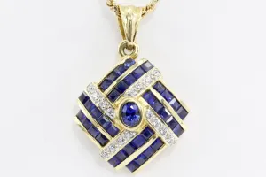 18K Yellow Gold Natural Sapphire and Diamond Pendant