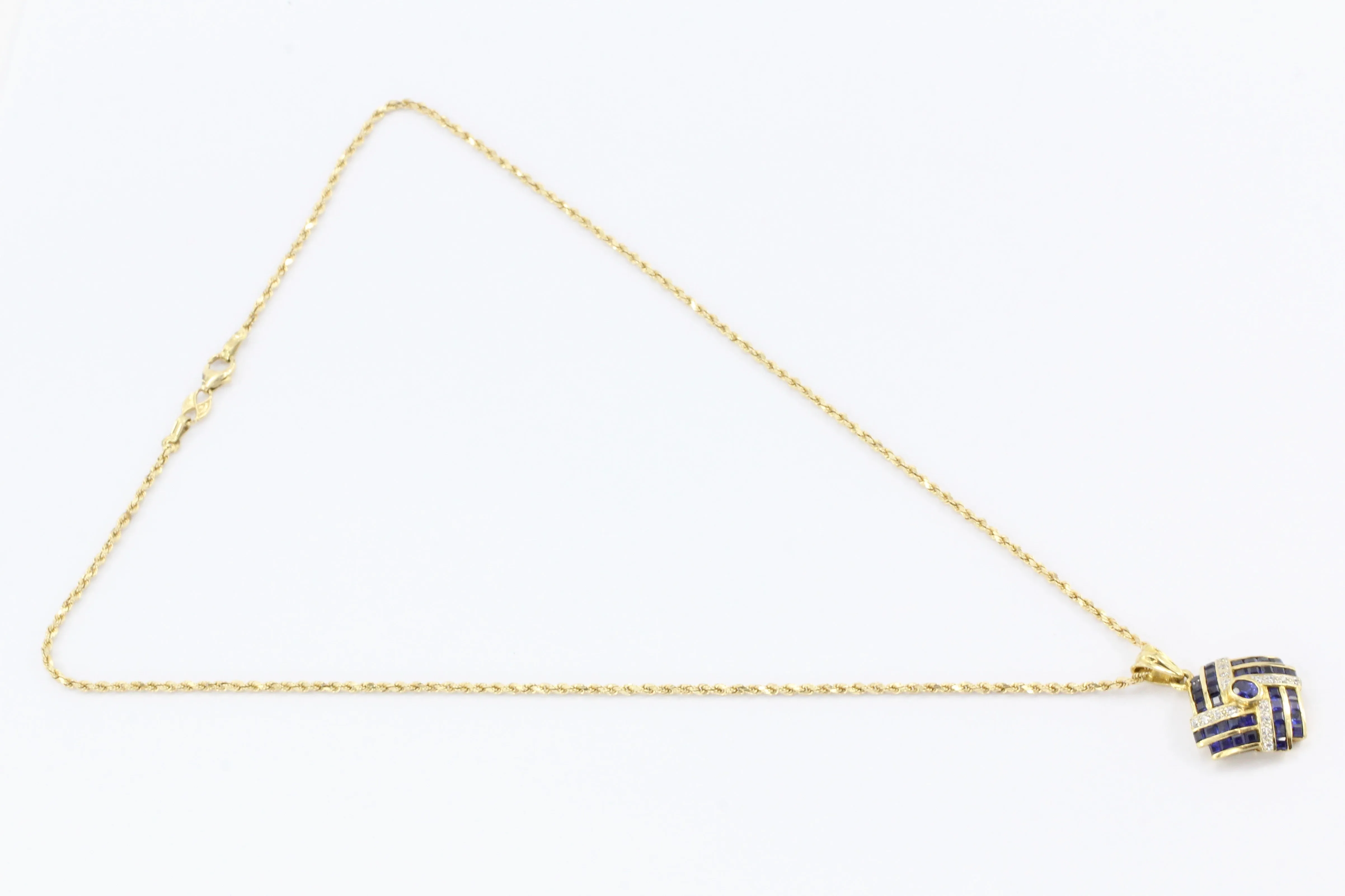 18K Yellow Gold Natural Sapphire and Diamond Pendant