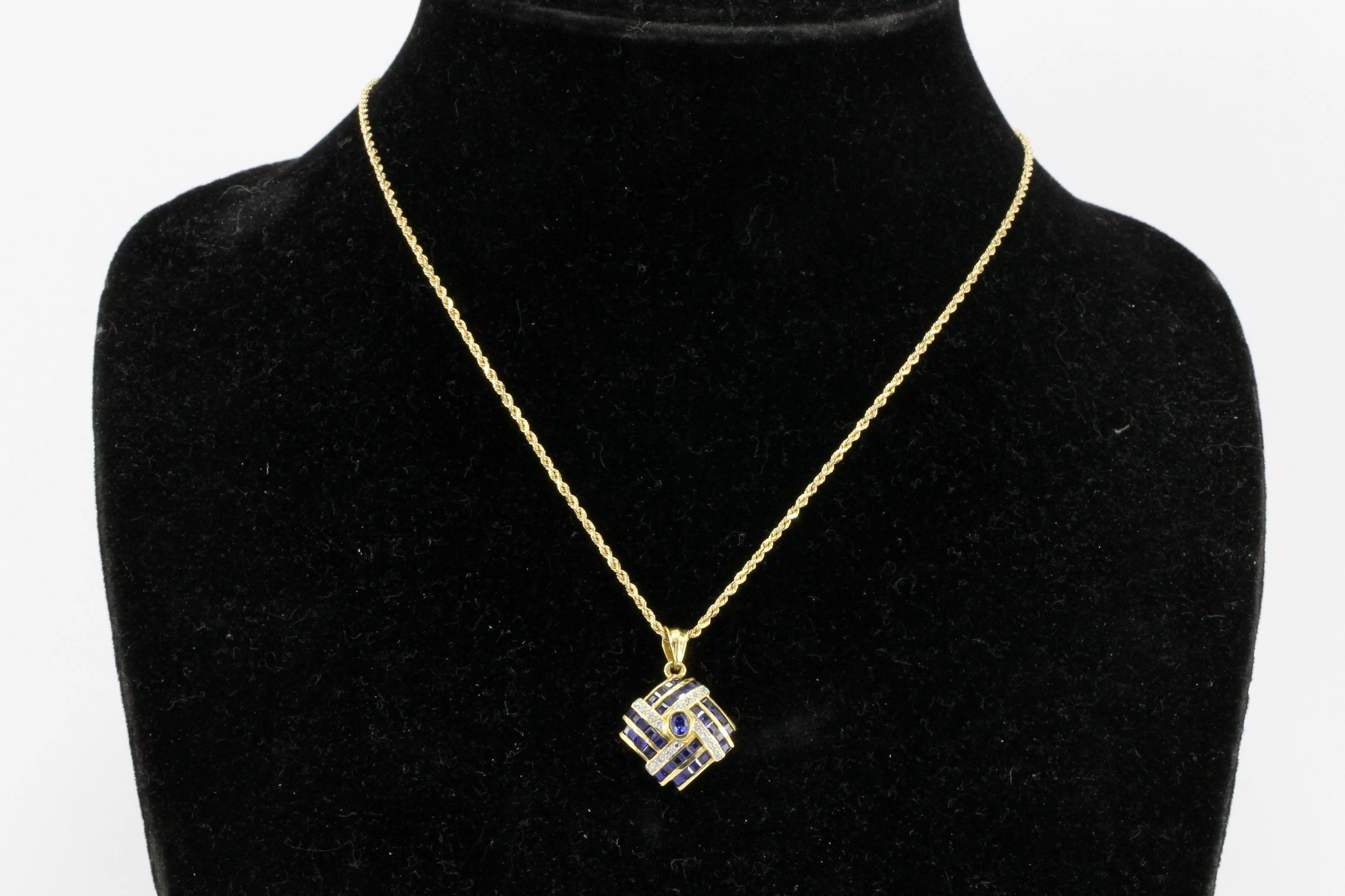 18K Yellow Gold Natural Sapphire and Diamond Pendant