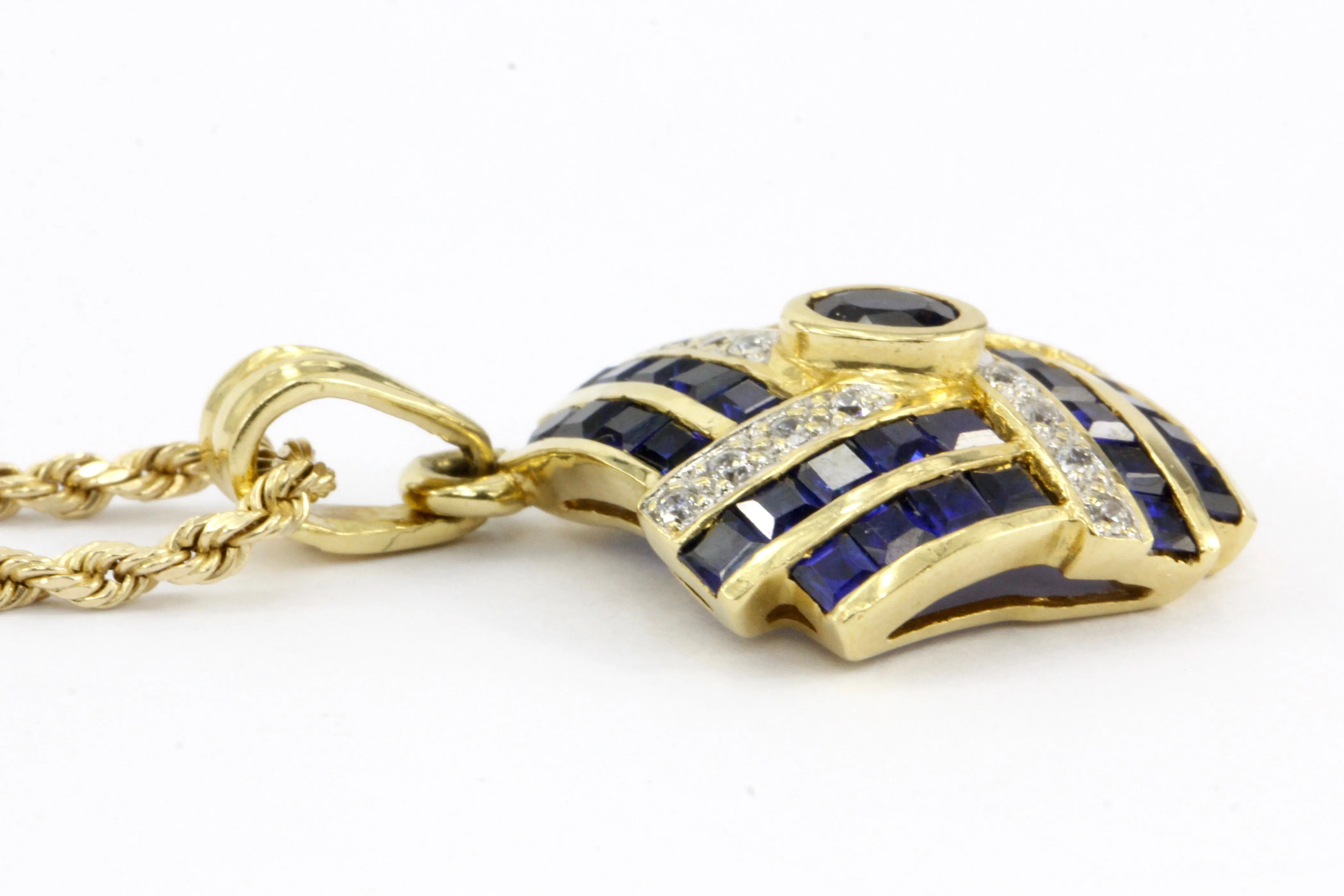 18K Yellow Gold Natural Sapphire and Diamond Pendant