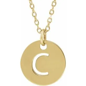 18K Yellow Gold-Plated Sterling Silver Initial C 10 mm Disc 16-18" Necklace