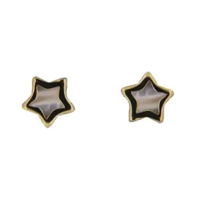 18K Yellow Gold Tiny Mother of Pearl Star Screwback Earrings 