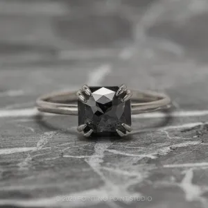1.90 Carat Black Asscher Diamond Engagement Ring, Double Prong Jane Setting, 14k White Gold
