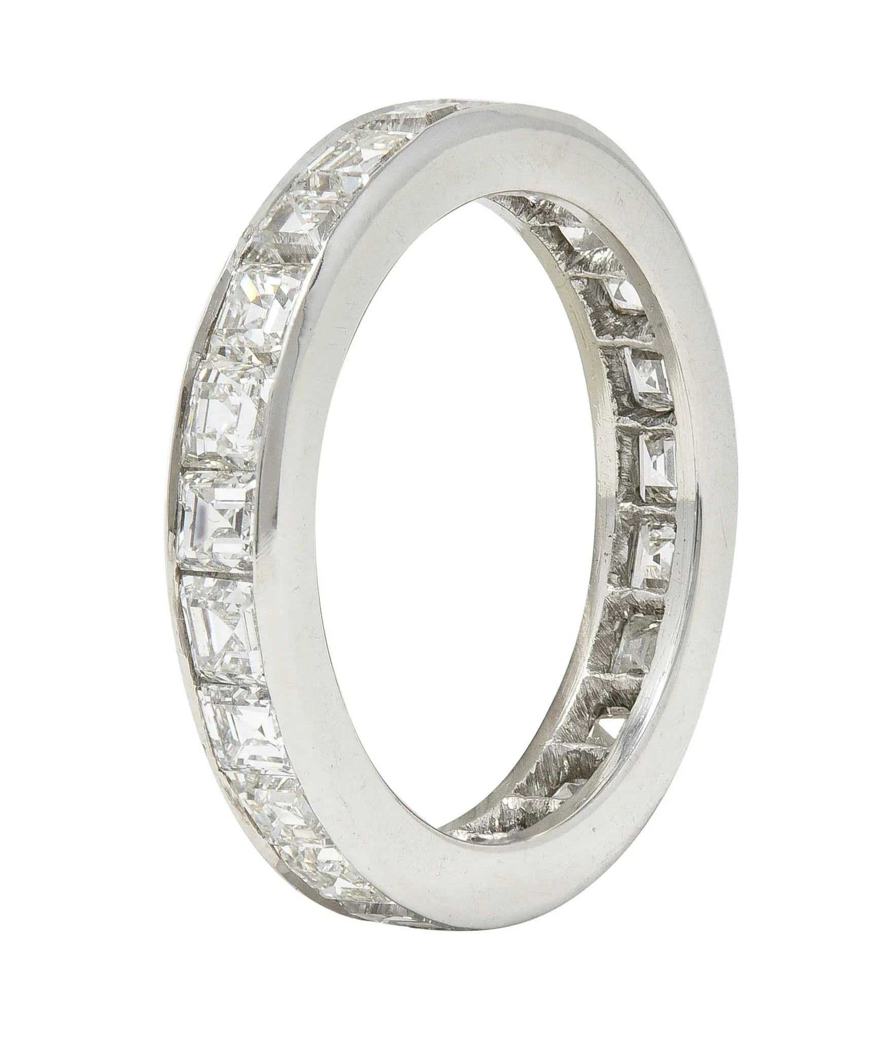 1950's 4.14 CTW Asscher Cut Diamond Platinum Vintage Mid-Century Eternity Band Ring