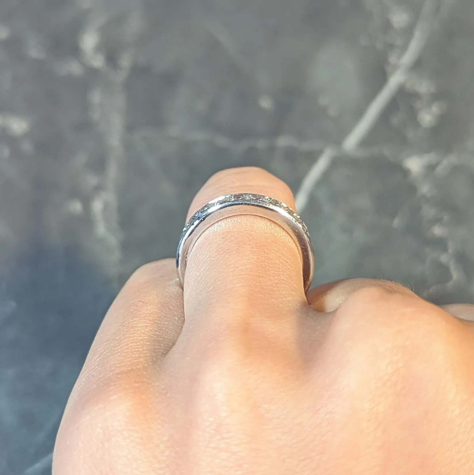 1950's 4.14 CTW Asscher Cut Diamond Platinum Vintage Mid-Century Eternity Band Ring