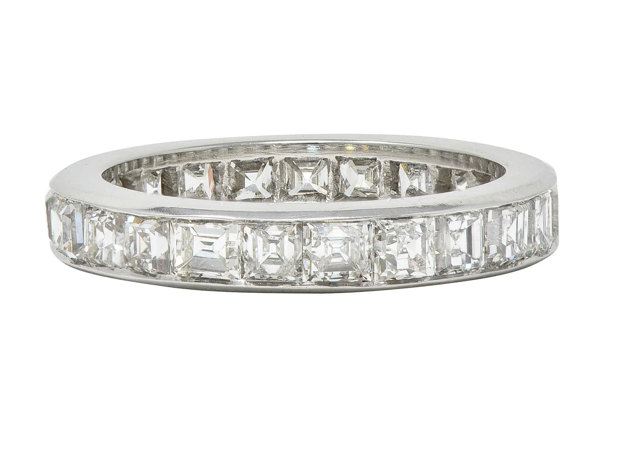1950's 4.14 CTW Asscher Cut Diamond Platinum Vintage Mid-Century Eternity Band Ring