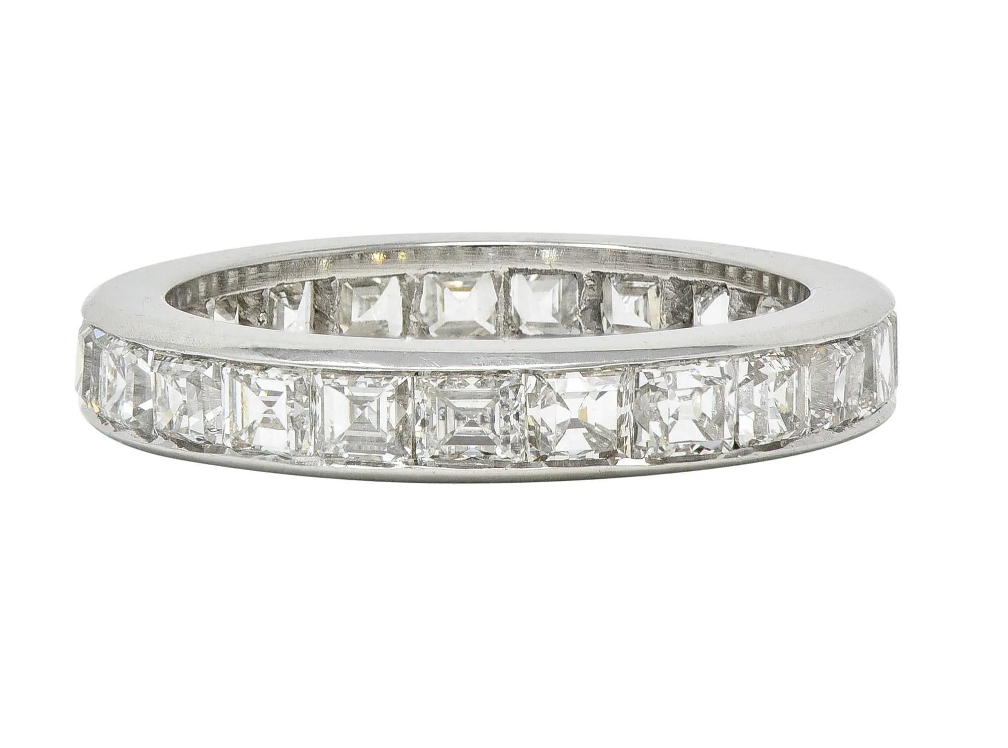 1950's 4.14 CTW Asscher Cut Diamond Platinum Vintage Mid-Century Eternity Band Ring