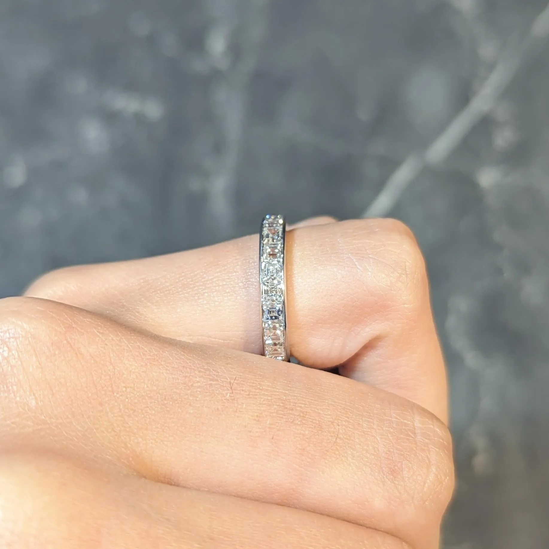 1950's 4.14 CTW Asscher Cut Diamond Platinum Vintage Mid-Century Eternity Band Ring