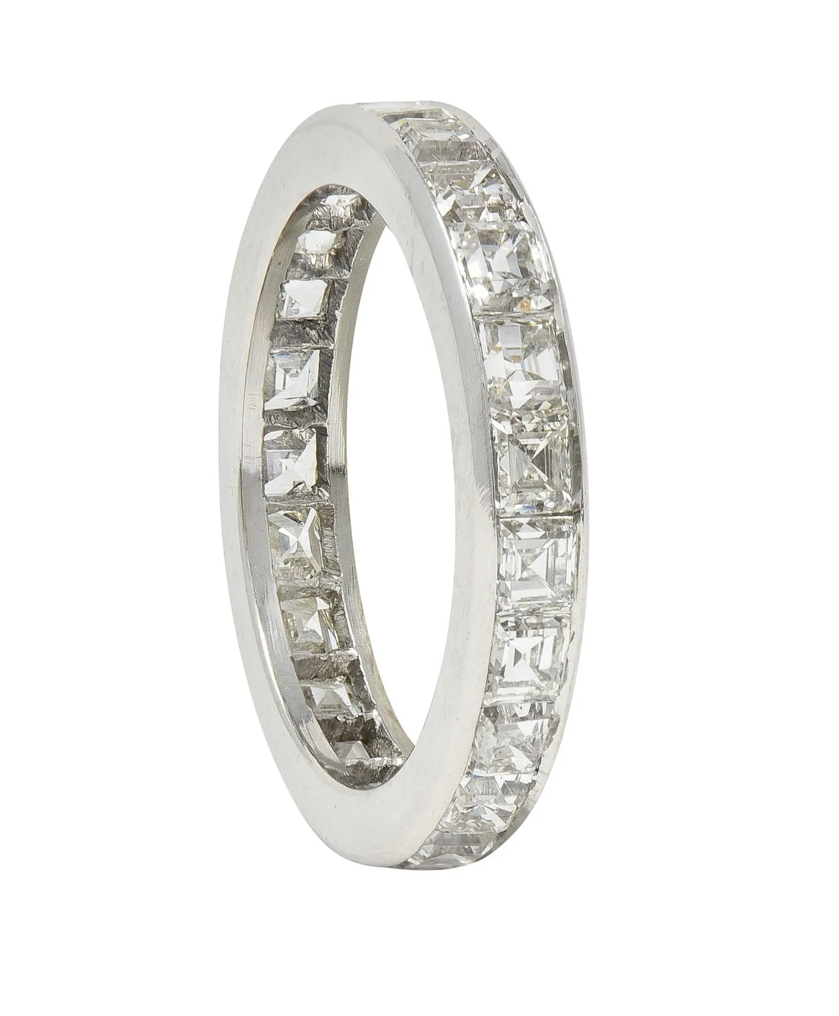 1950's 4.14 CTW Asscher Cut Diamond Platinum Vintage Mid-Century Eternity Band Ring