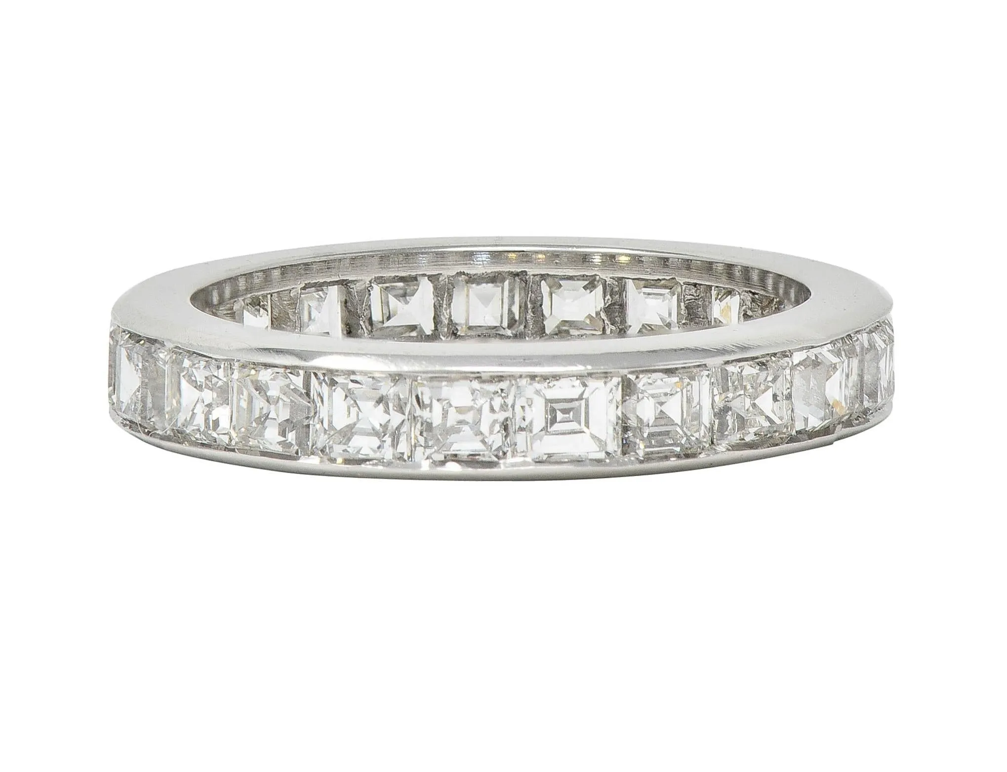1950's 4.14 CTW Asscher Cut Diamond Platinum Vintage Mid-Century Eternity Band Ring