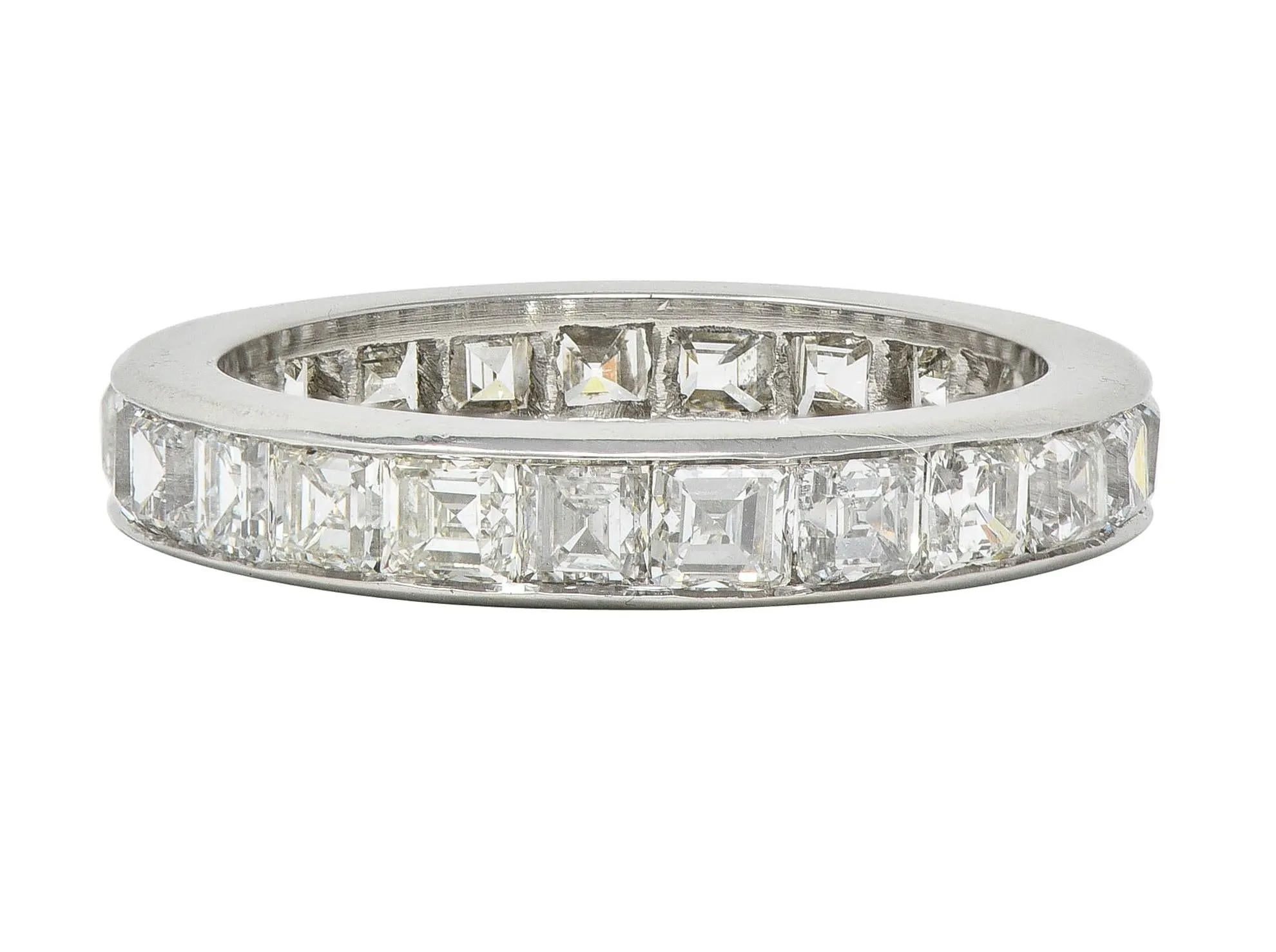 1950's 4.14 CTW Asscher Cut Diamond Platinum Vintage Mid-Century Eternity Band Ring