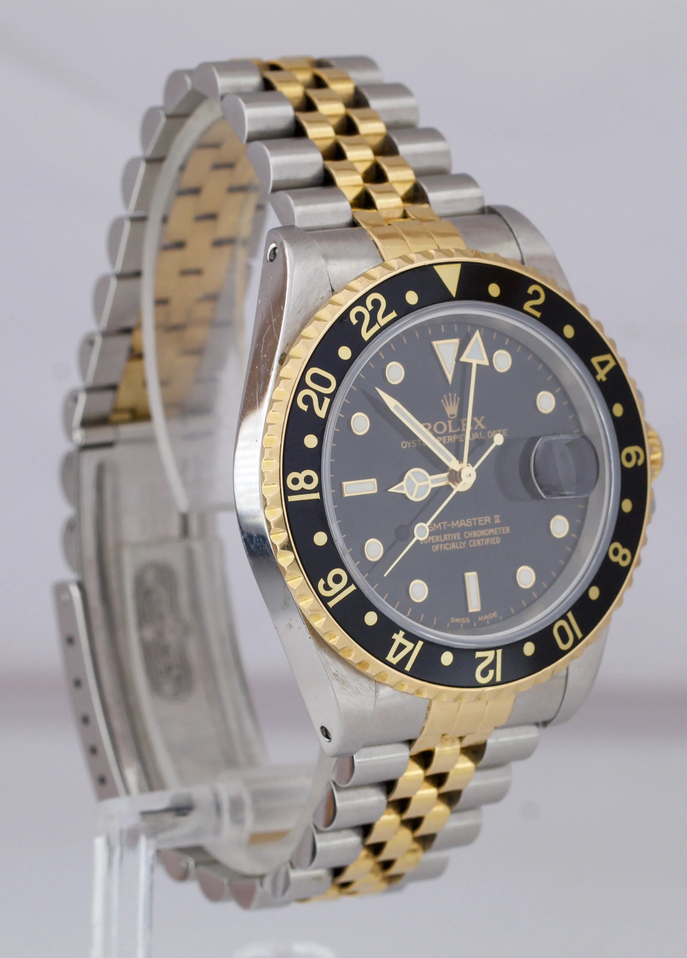 2003 Rolex GMT-Master II 16713 P Two-Tone Gold Steel Black Jubilee 40mm Watch