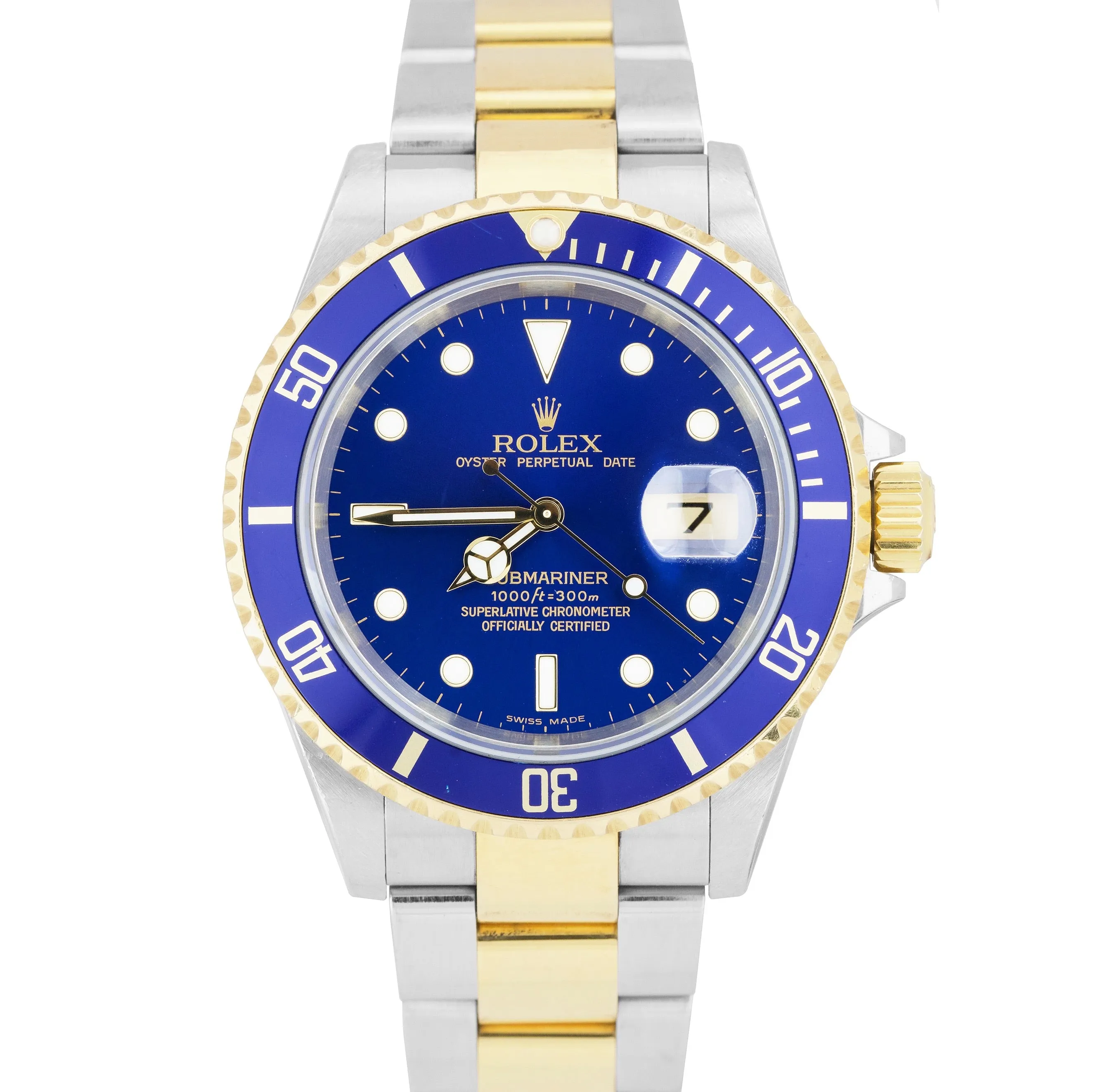 2005 UNPOLISHED Rolex Submariner Two-Tone Blue NO-HOLES Dive 40mm Watch 16613