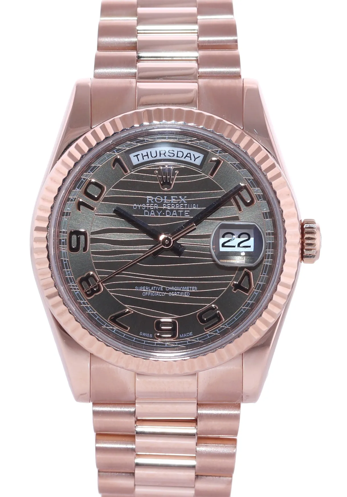 2015 Rolex President Day Date Rose Gold 118235 Chocolate Wave Watch Box