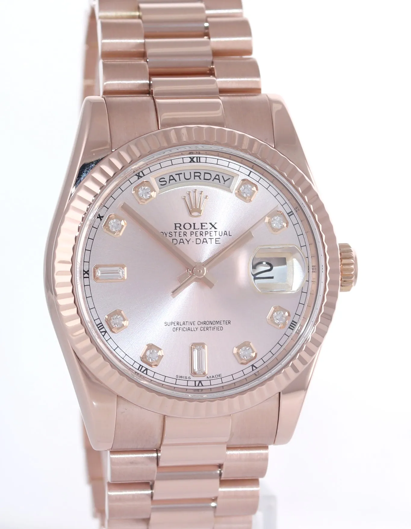 2016 Rolex President Day Date Rose Gold 36mm 118235 Diamond Heavy Buckle Watch