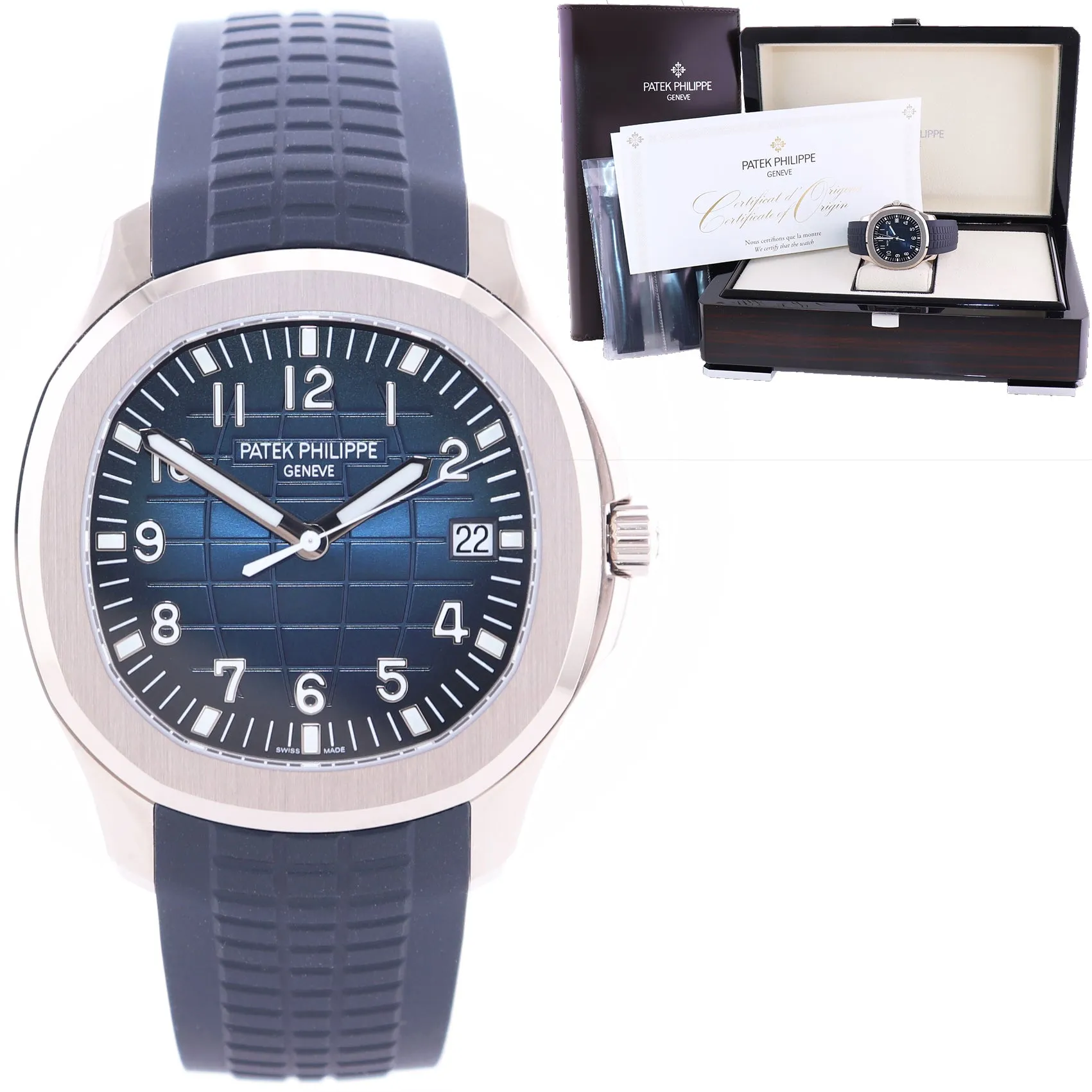 2022 PAPERS 5168G Patek Philippe Aquanaut White Gold Midnight Blue Rubber Watch