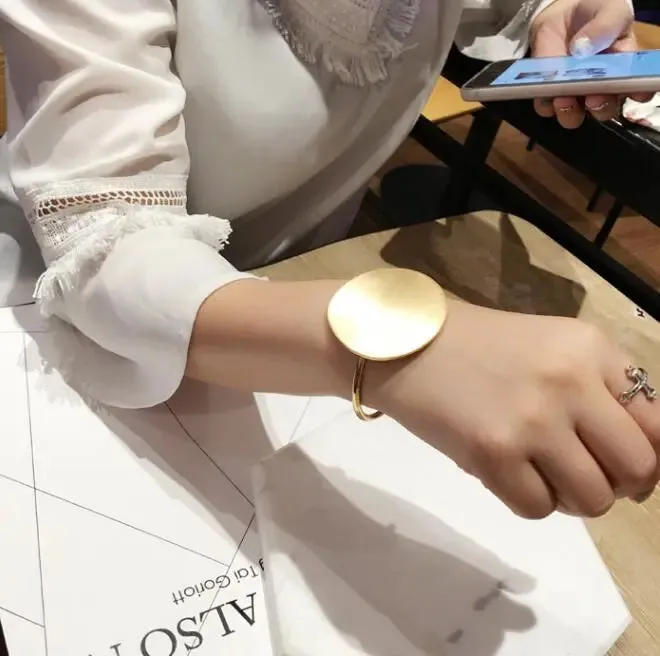 2023 Korean Open Brushed Big Round Charm Bracelets Bangles for Women Girls Geometric Open Bangles Office Lady Daily Jewelry