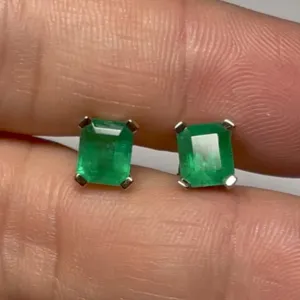 2.09 Carat Natural AAA Colombian Emerald Stud Earrings 18K White Gold