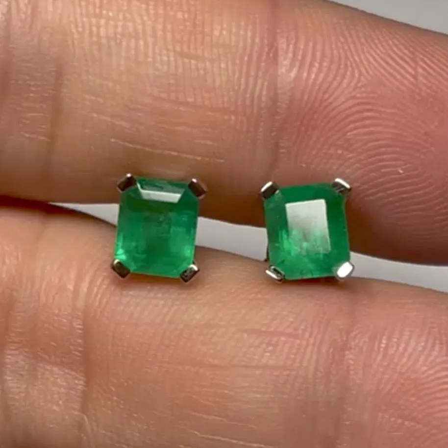 2.09 Carat Natural AAA Colombian Emerald Stud Earrings 18K White Gold
