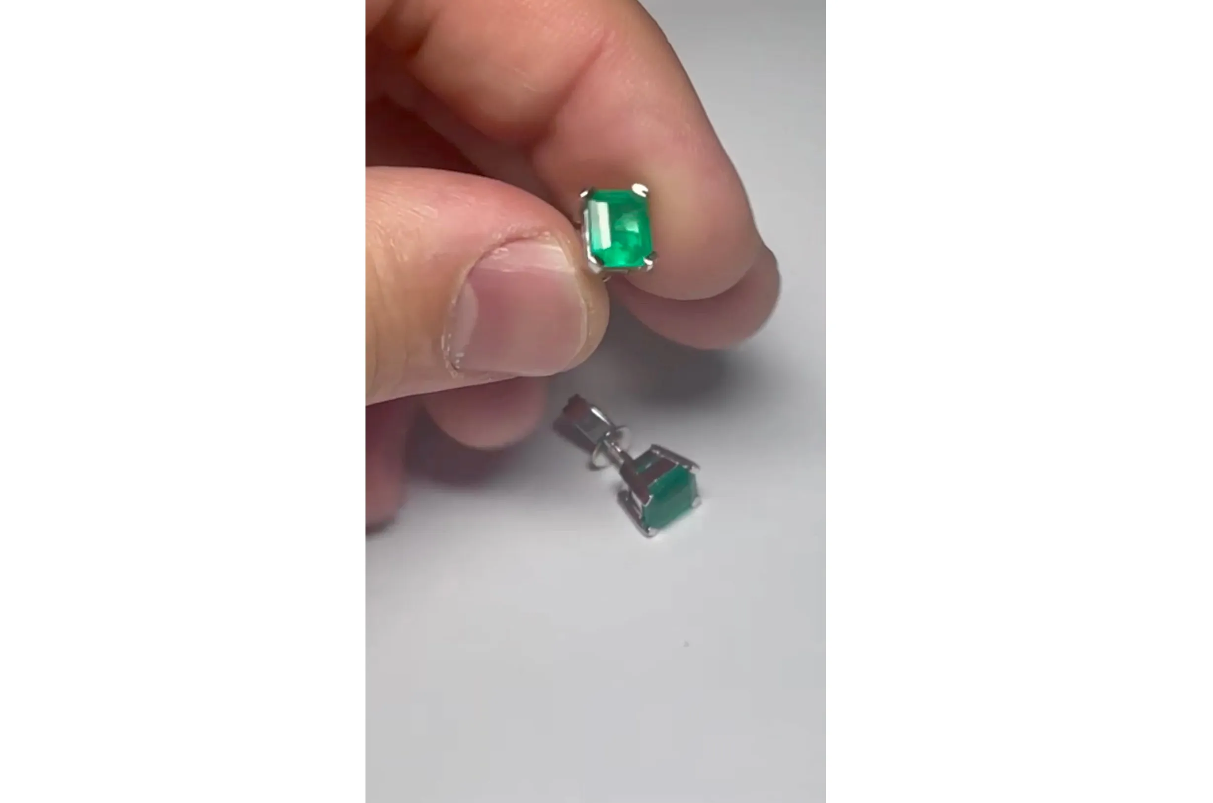 2.09 Carat Natural AAA Colombian Emerald Stud Earrings 18K White Gold