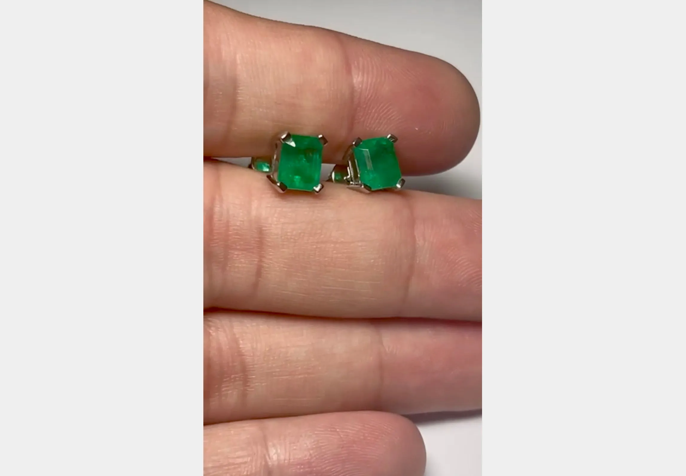 2.09 Carat Natural AAA Colombian Emerald Stud Earrings 18K White Gold