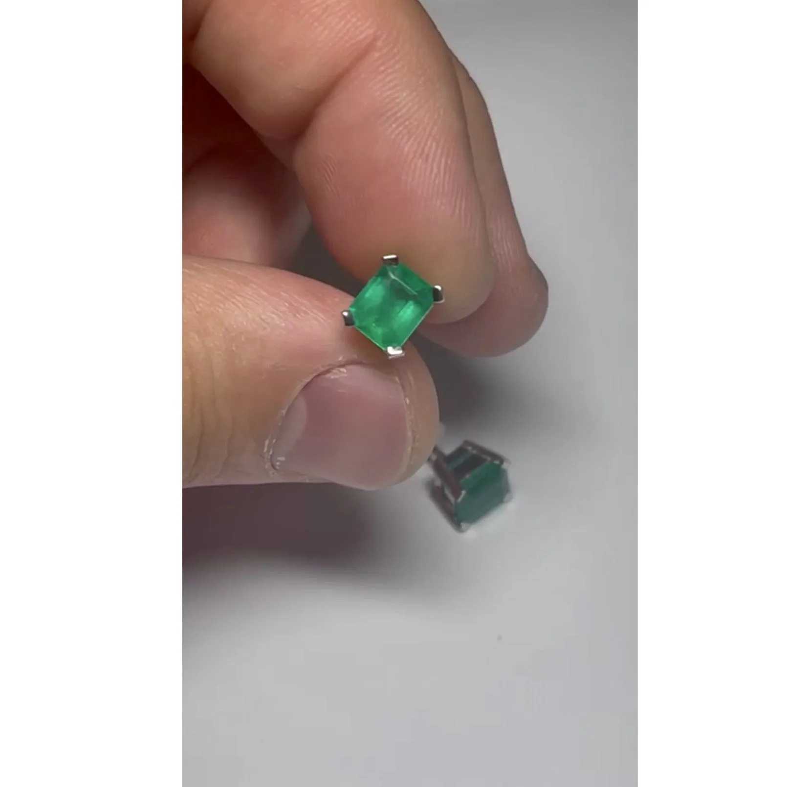2.09 Carat Natural AAA Colombian Emerald Stud Earrings 18K White Gold