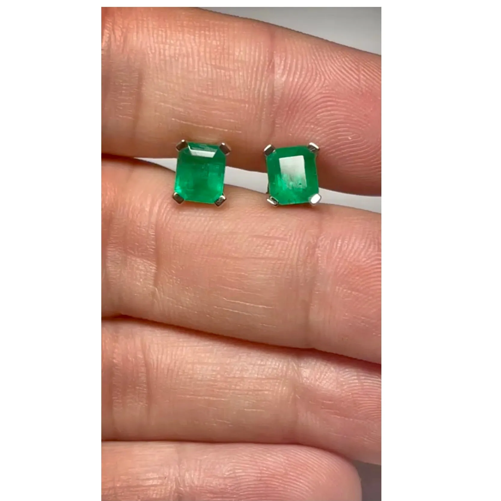 2.09 Carat Natural AAA Colombian Emerald Stud Earrings 18K White Gold