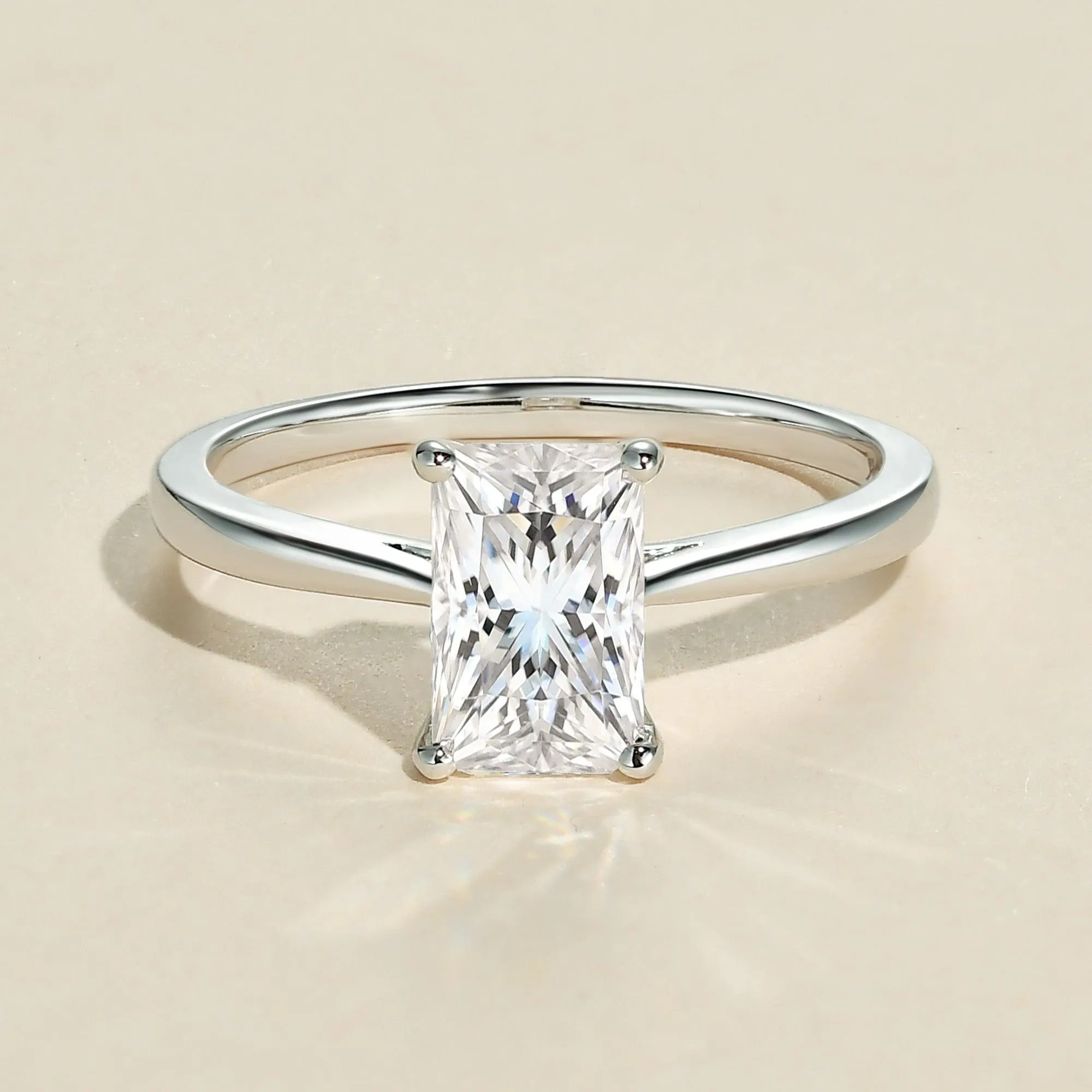 2.0ct Baguette Cut Moissanite Classic Solitaire Ring