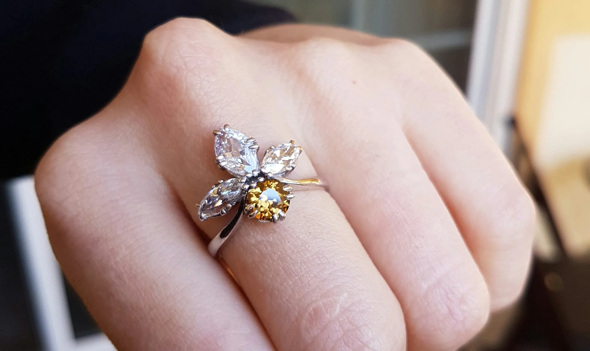 2.11CTW VINTAGE OLD CUT MARQUISE AND OLD EUROPEAN CUT COCKTAIL DIAMOND RING