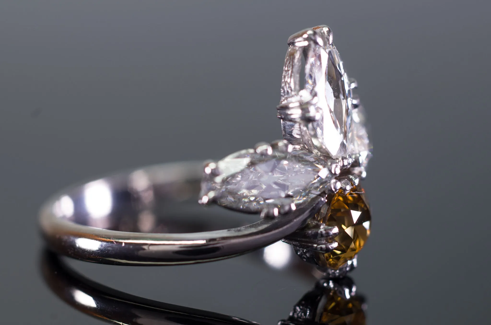 2.11CTW VINTAGE OLD CUT MARQUISE AND OLD EUROPEAN CUT COCKTAIL DIAMOND RING