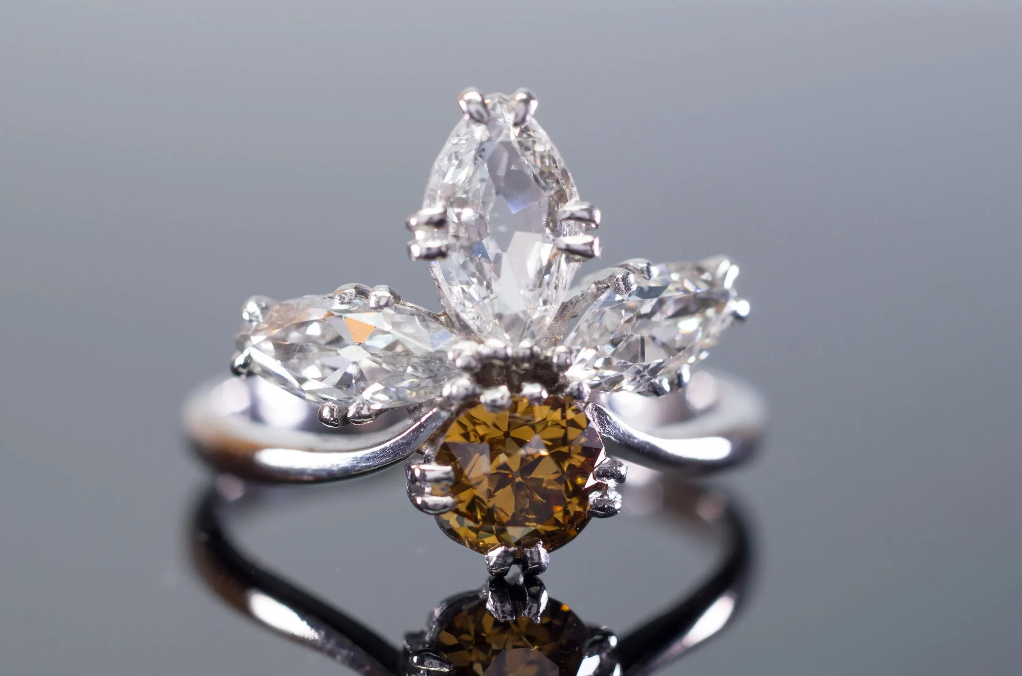 2.11CTW VINTAGE OLD CUT MARQUISE AND OLD EUROPEAN CUT COCKTAIL DIAMOND RING