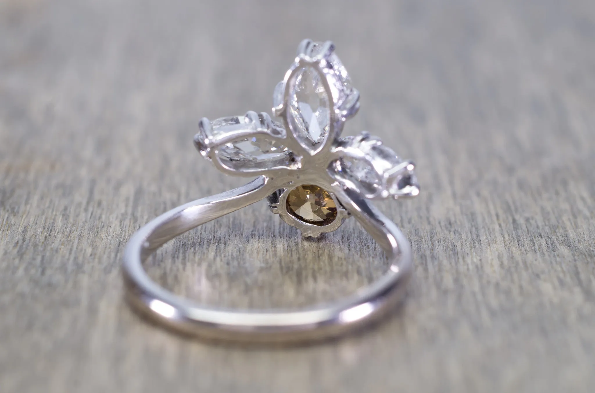 2.11CTW VINTAGE OLD CUT MARQUISE AND OLD EUROPEAN CUT COCKTAIL DIAMOND RING