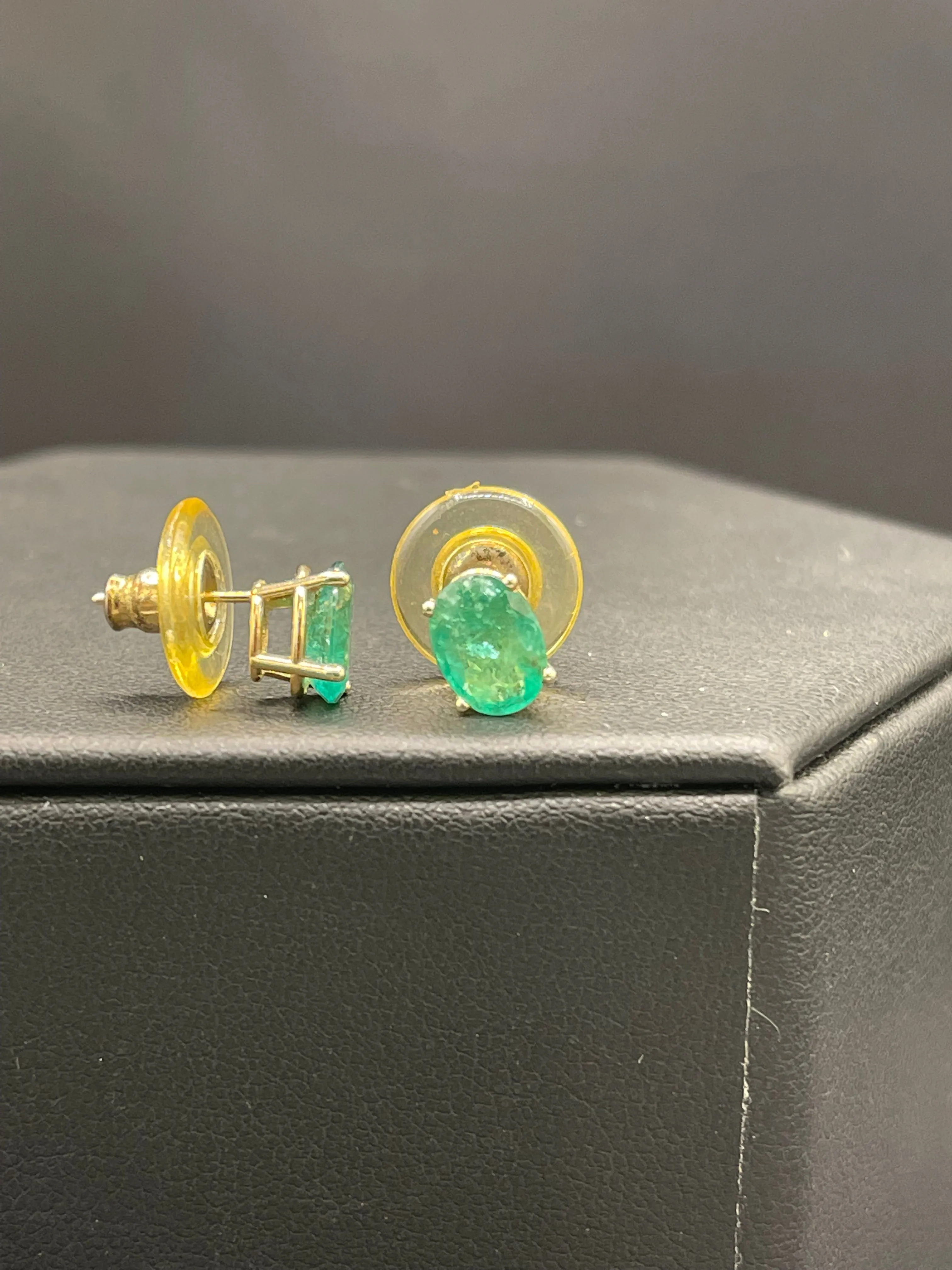 2.30 Carat Natural Colombian Emerald 14k Yellow Gold Stud Earrings