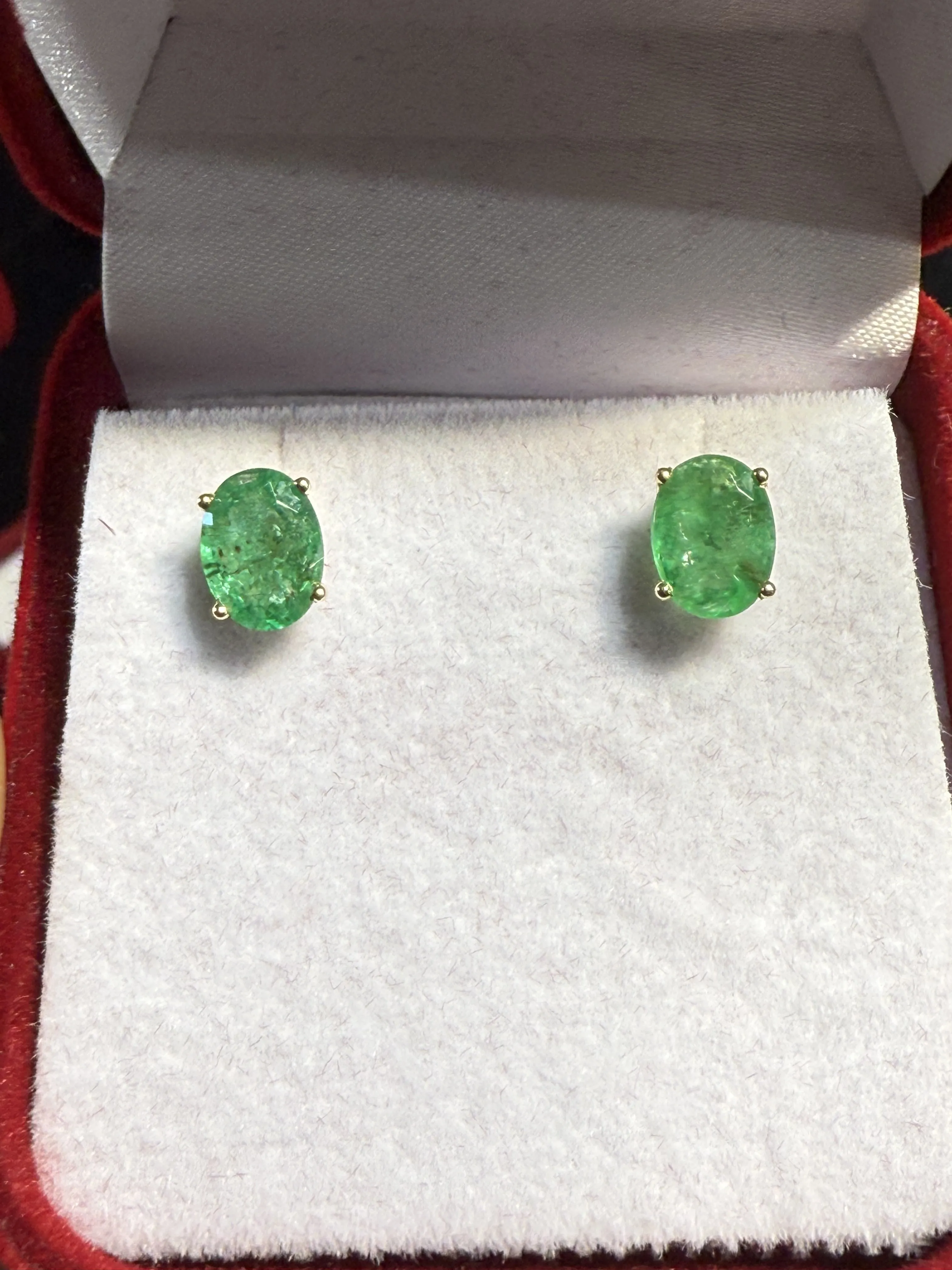 2.30 Carat Natural Colombian Emerald 14k Yellow Gold Stud Earrings