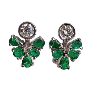 2.50 Carat Diamond Emerald Cluster Earrings 18k White Gold